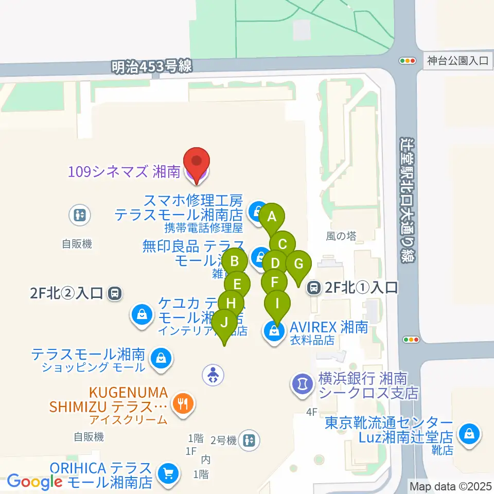 109シネマズ湘南周辺のファミレス・ファーストフード一覧地図