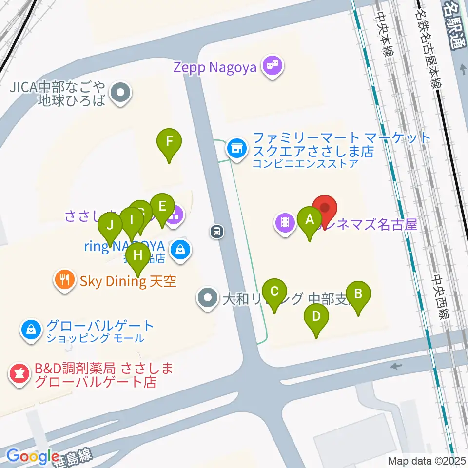 109シネマズ名古屋周辺のファミレス・ファーストフード一覧地図