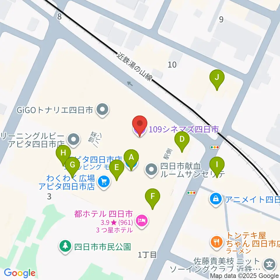 109シネマズ四日市周辺のファミレス・ファーストフード一覧地図