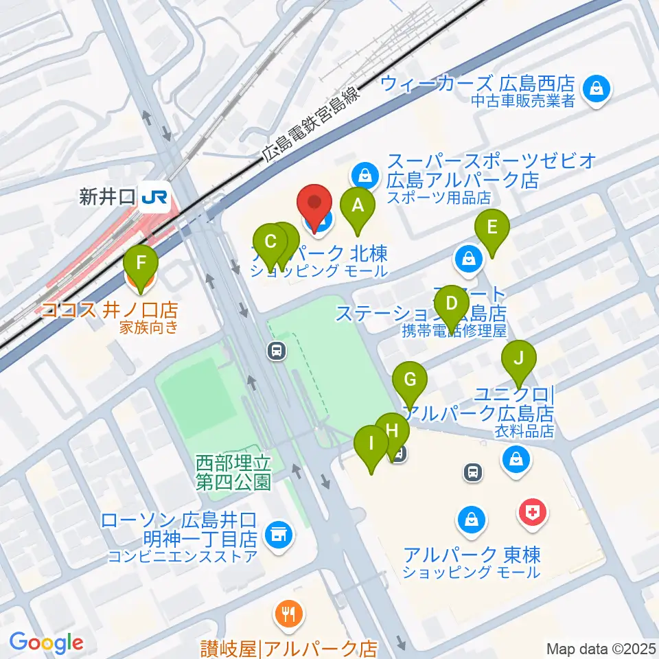 109シネマズ広島周辺のファミレス・ファーストフード一覧地図