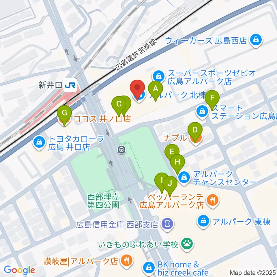 109シネマズ広島周辺のファミレス・ファーストフード一覧地図