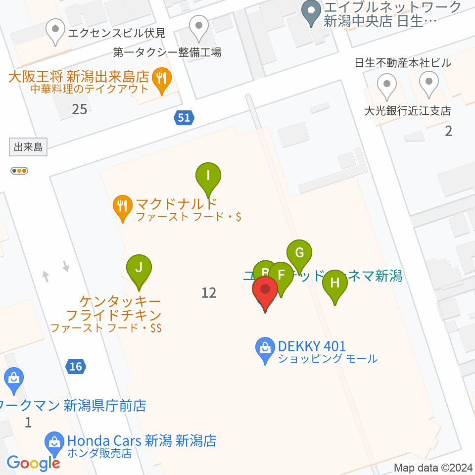 ユナイテッド・シネマ新潟周辺のファミレス・ファーストフード一覧地図