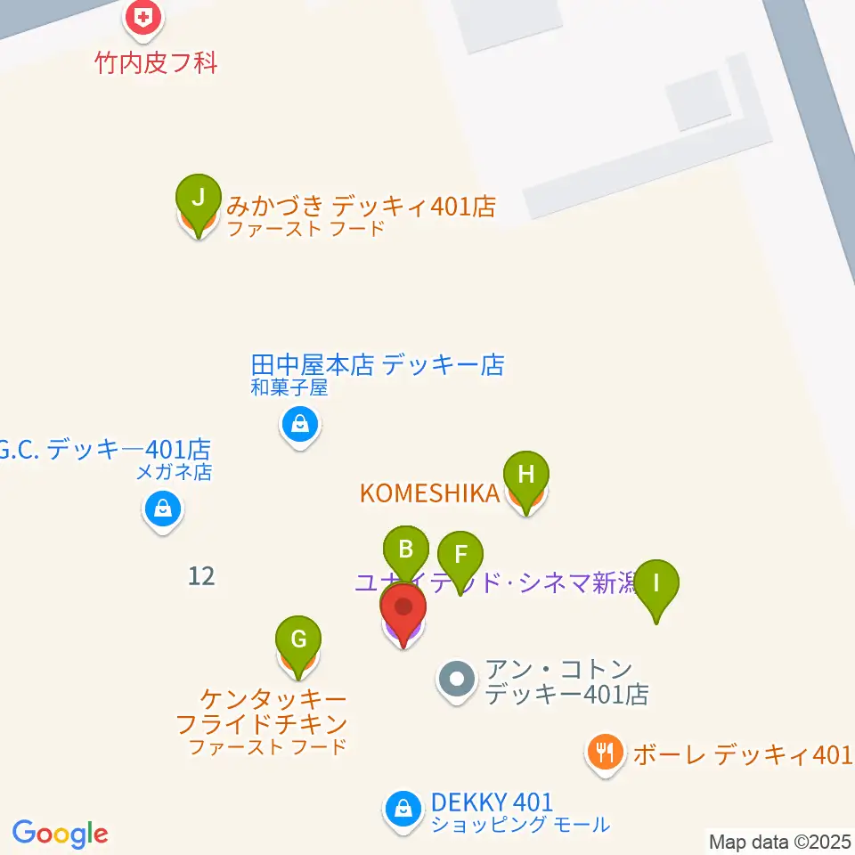 ユナイテッド・シネマ新潟周辺のファミレス・ファーストフード一覧地図