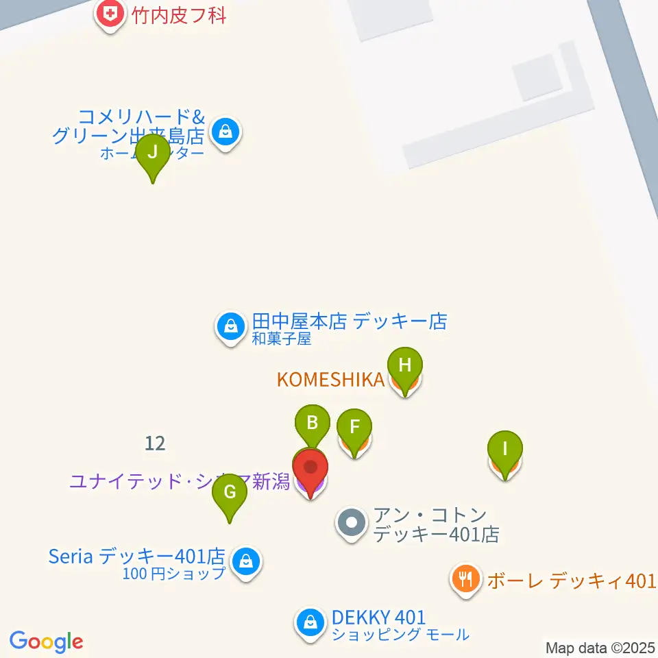 ユナイテッド・シネマ新潟周辺のファミレス・ファーストフード一覧地図