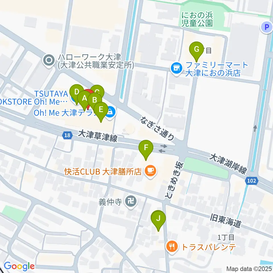 ユナイテッド・シネマ大津周辺のファミレス・ファーストフード一覧地図