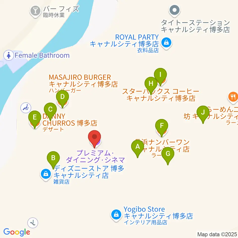 ユナイテッド・シネマ キャナルシティ13周辺のファミレス・ファーストフード一覧地図
