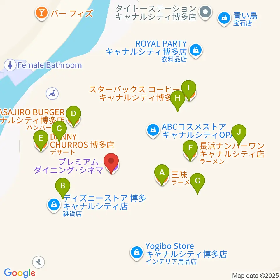 ユナイテッド・シネマ キャナルシティ13周辺のファミレス・ファーストフード一覧地図