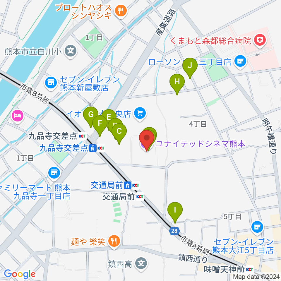 ユナイテッド・シネマ熊本周辺のファミレス・ファーストフード一覧地図