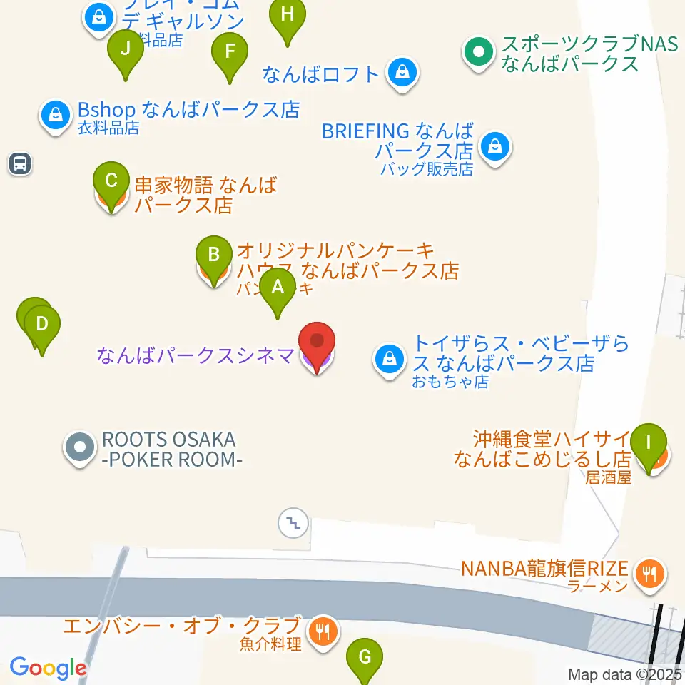 なんばパークスシネマ周辺のファミレス・ファーストフード一覧地図