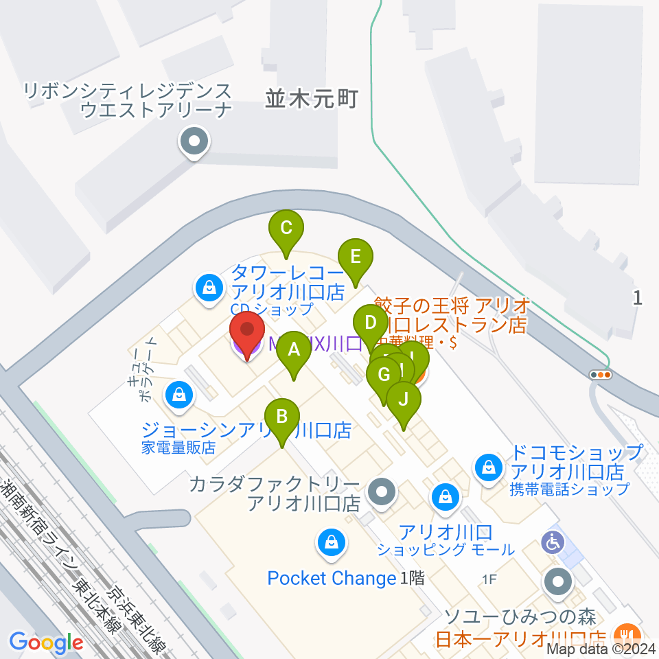 MOVIX川口周辺のファミレス・ファーストフード一覧地図