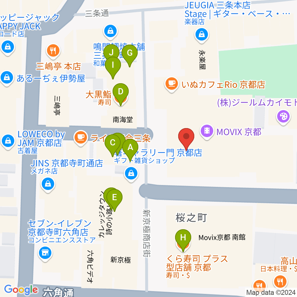 MOVIX京都周辺のファミレス・ファーストフード一覧地図