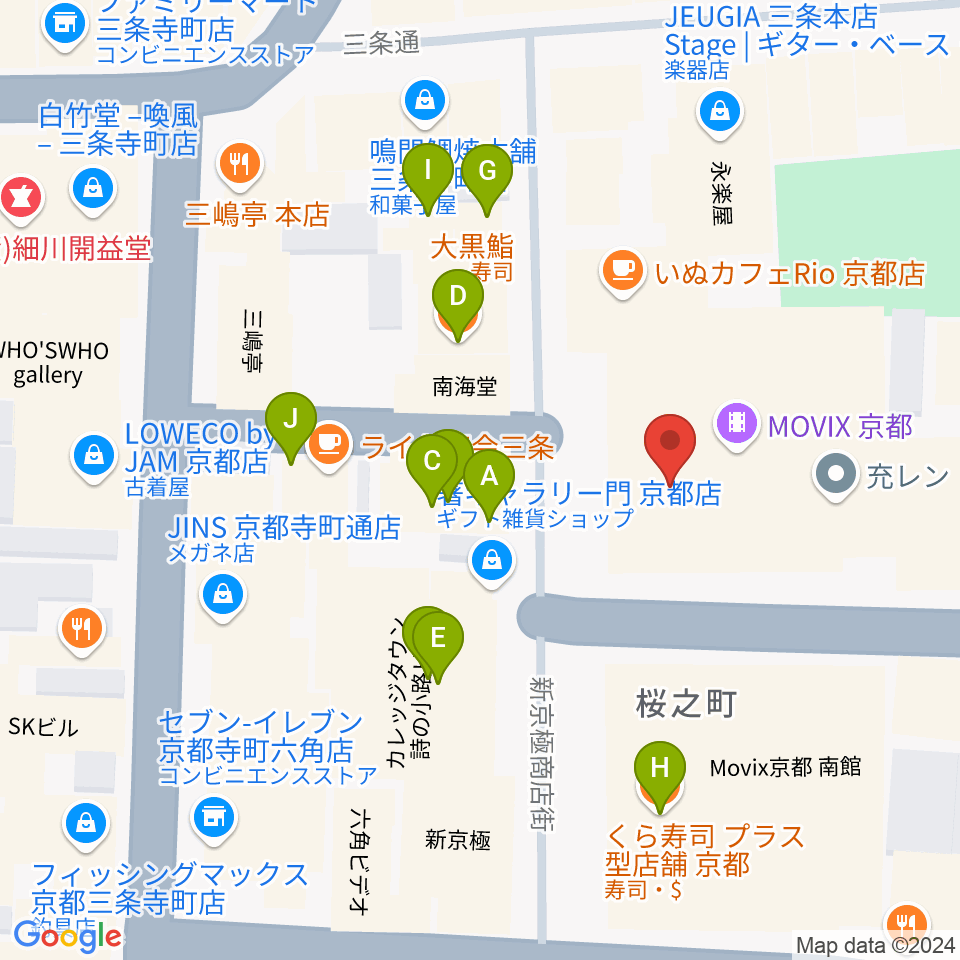 MOVIX京都周辺のファミレス・ファーストフード一覧地図