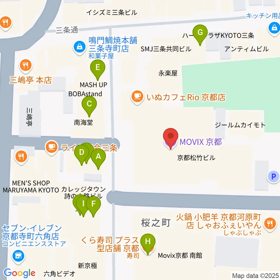 MOVIX京都周辺のファミレス・ファーストフード一覧地図