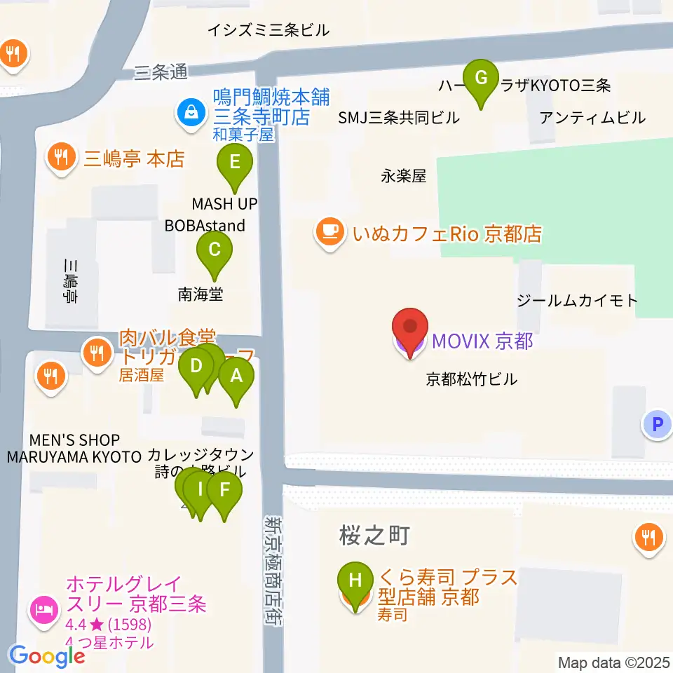 MOVIX京都周辺のファミレス・ファーストフード一覧地図