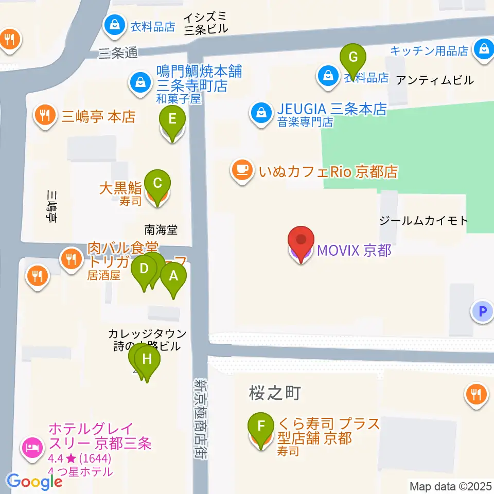 MOVIX京都周辺のファミレス・ファーストフード一覧地図
