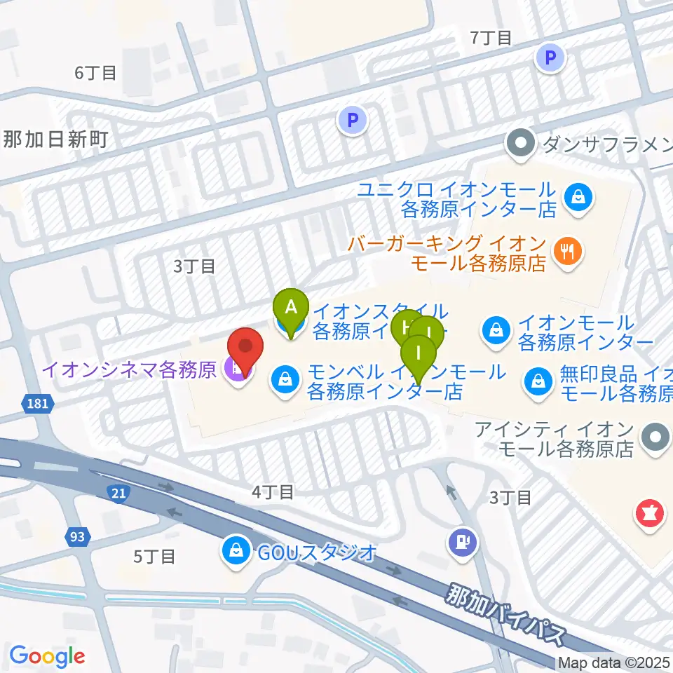 イオンシネマ各務原周辺のファミレス・ファーストフード一覧地図