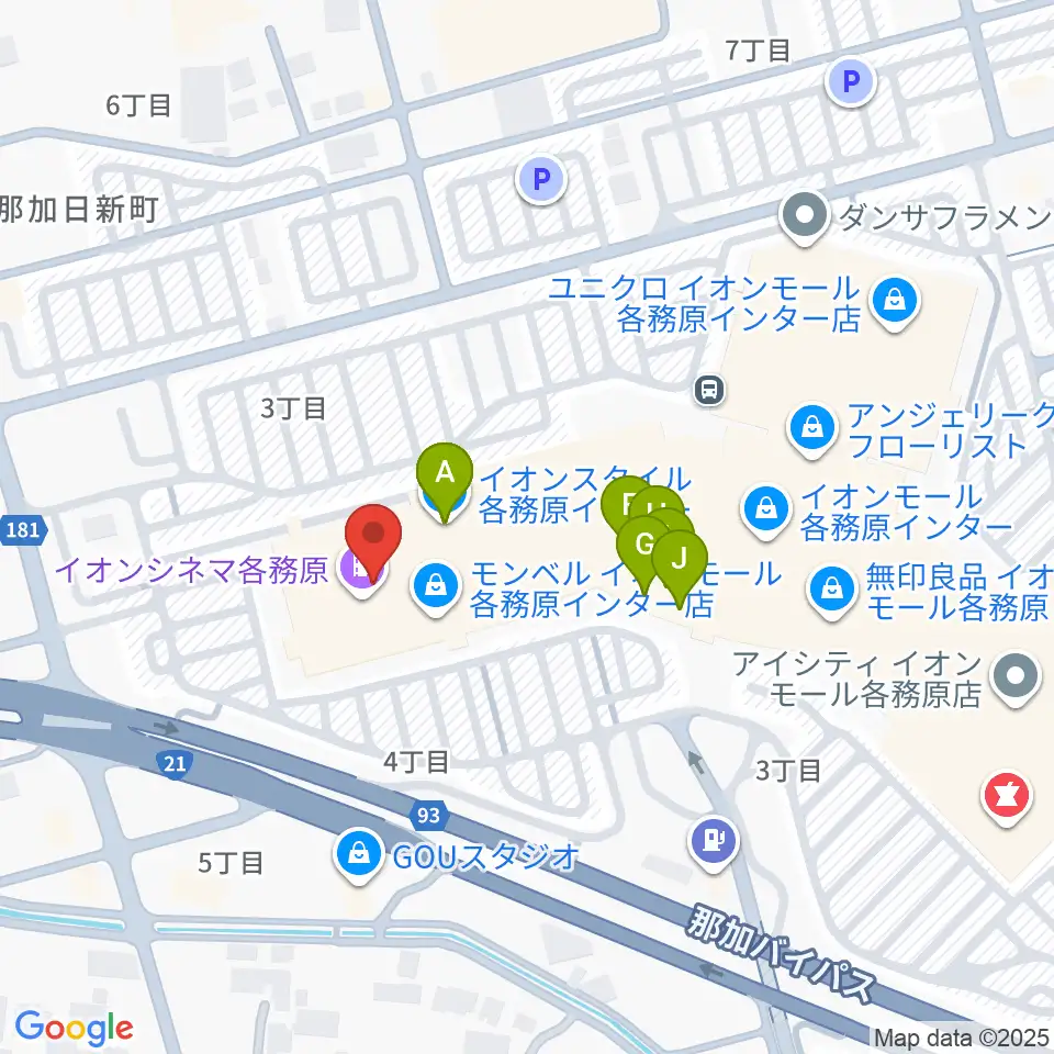 イオンシネマ各務原周辺のファミレス・ファーストフード一覧地図