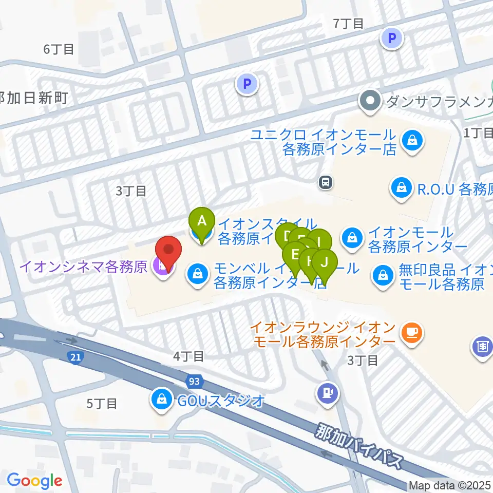 イオンシネマ各務原周辺のファミレス・ファーストフード一覧地図