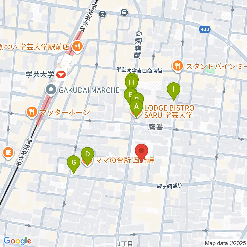 フォレストミュージック周辺のファミレス・ファーストフード一覧地図