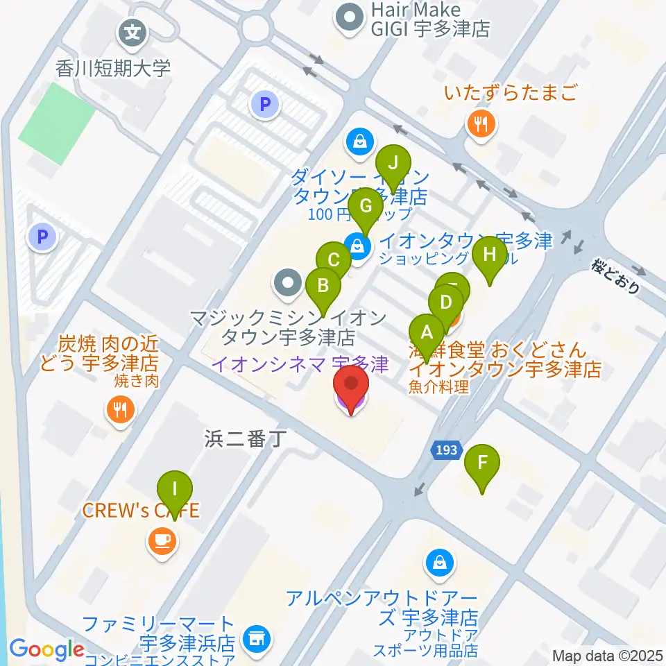 イオンシネマ宇多津周辺のファミレス・ファーストフード一覧地図