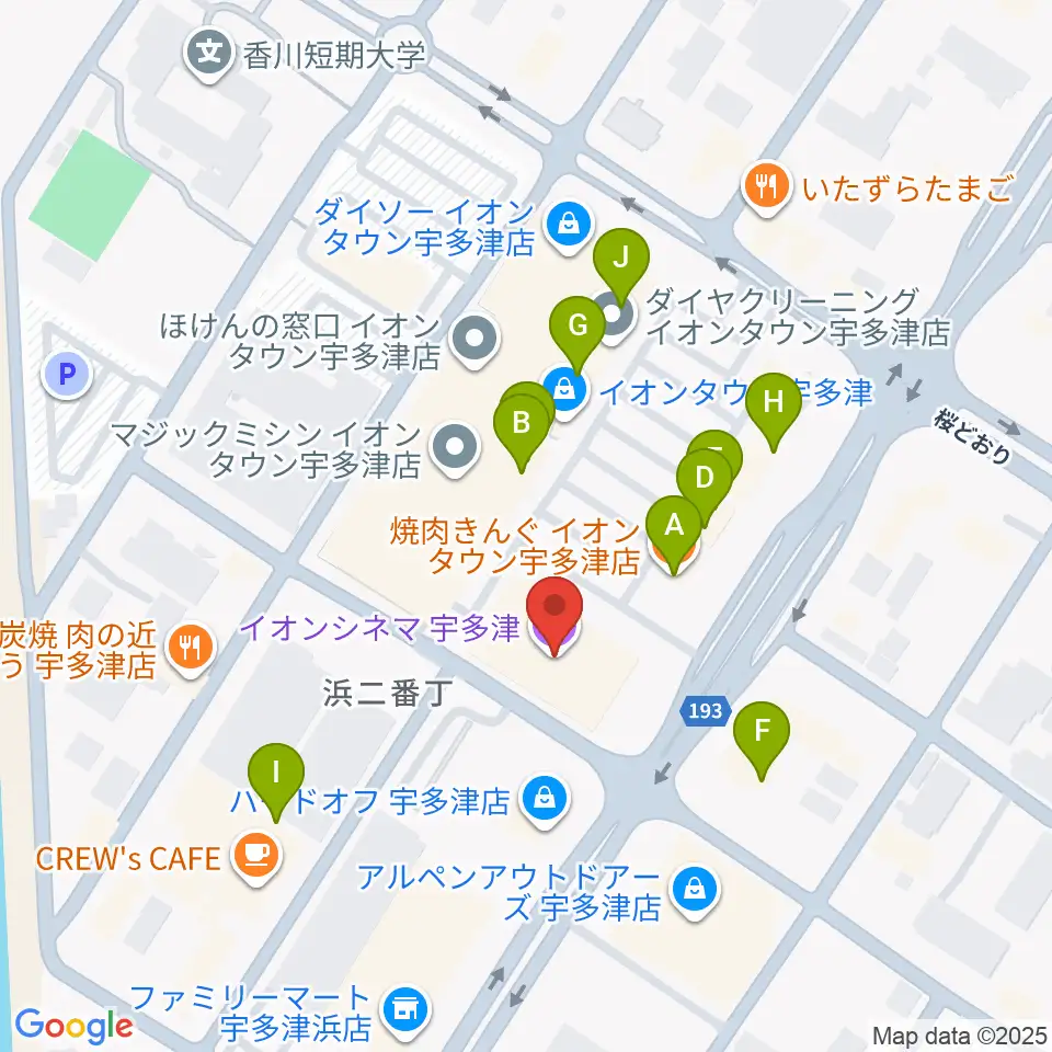 イオンシネマ宇多津周辺のファミレス・ファーストフード一覧地図