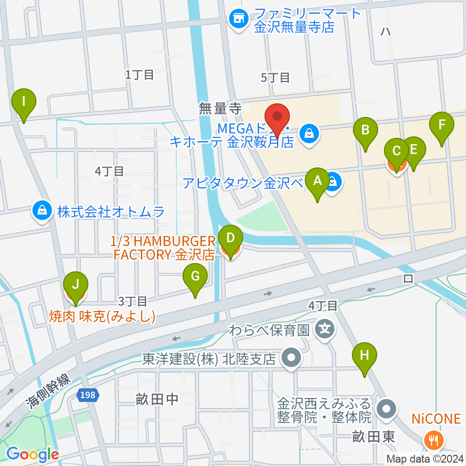 シネマワールド金沢周辺のファミレス・ファーストフード一覧地図