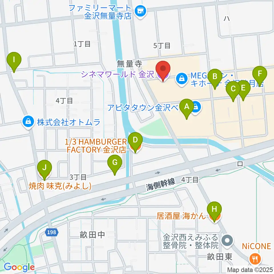シネマワールド金沢周辺のファミレス・ファーストフード一覧地図