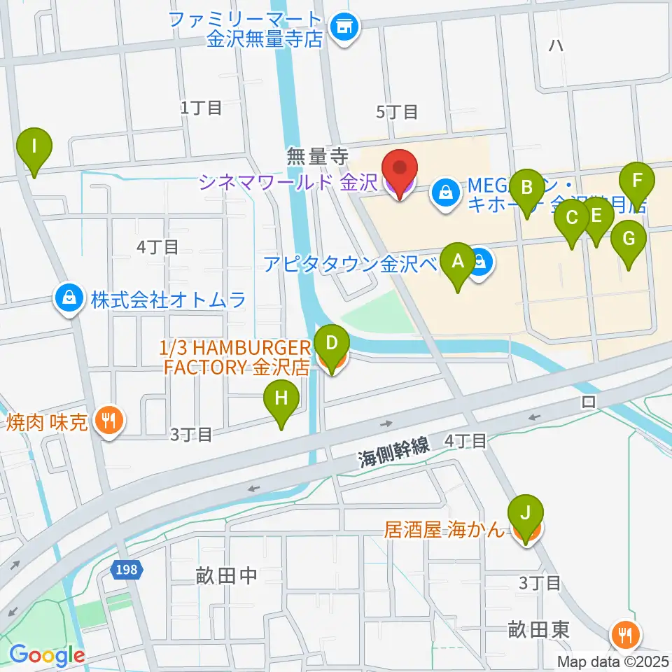 シネマワールド金沢周辺のファミレス・ファーストフード一覧地図