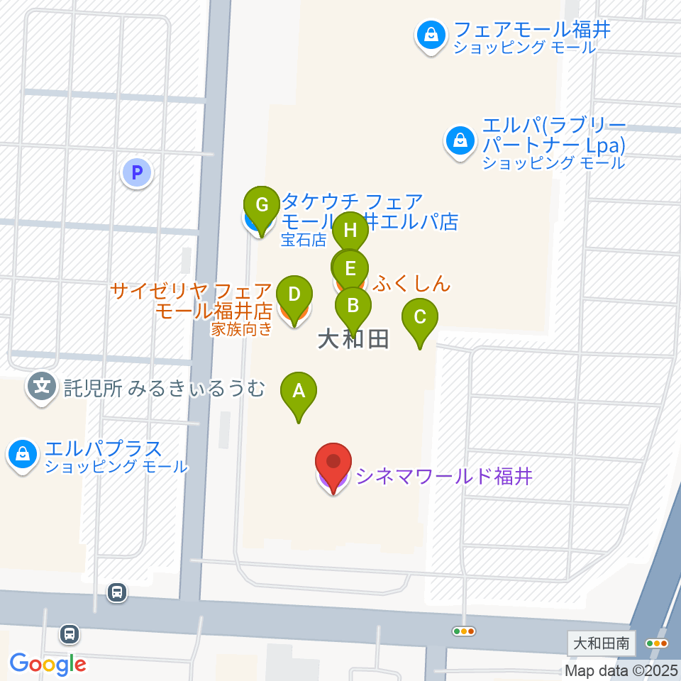 シネマワールド福井周辺のファミレス・ファーストフード一覧地図