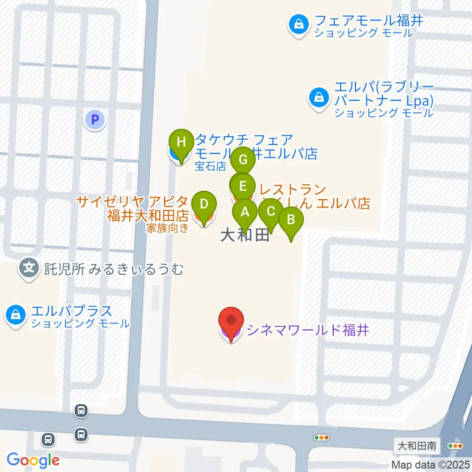 シネマワールド福井周辺のファミレス・ファーストフード一覧地図