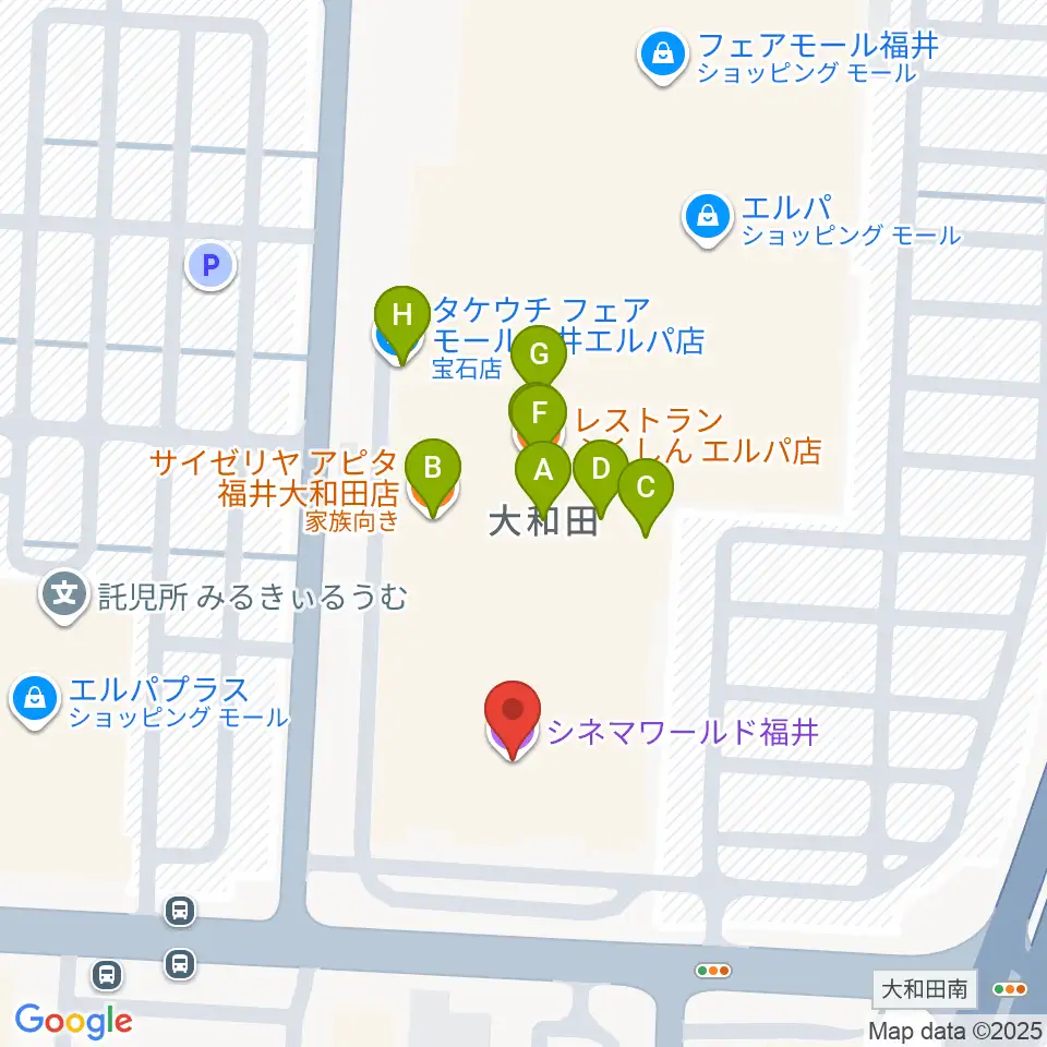 シネマワールド福井周辺のファミレス・ファーストフード一覧地図