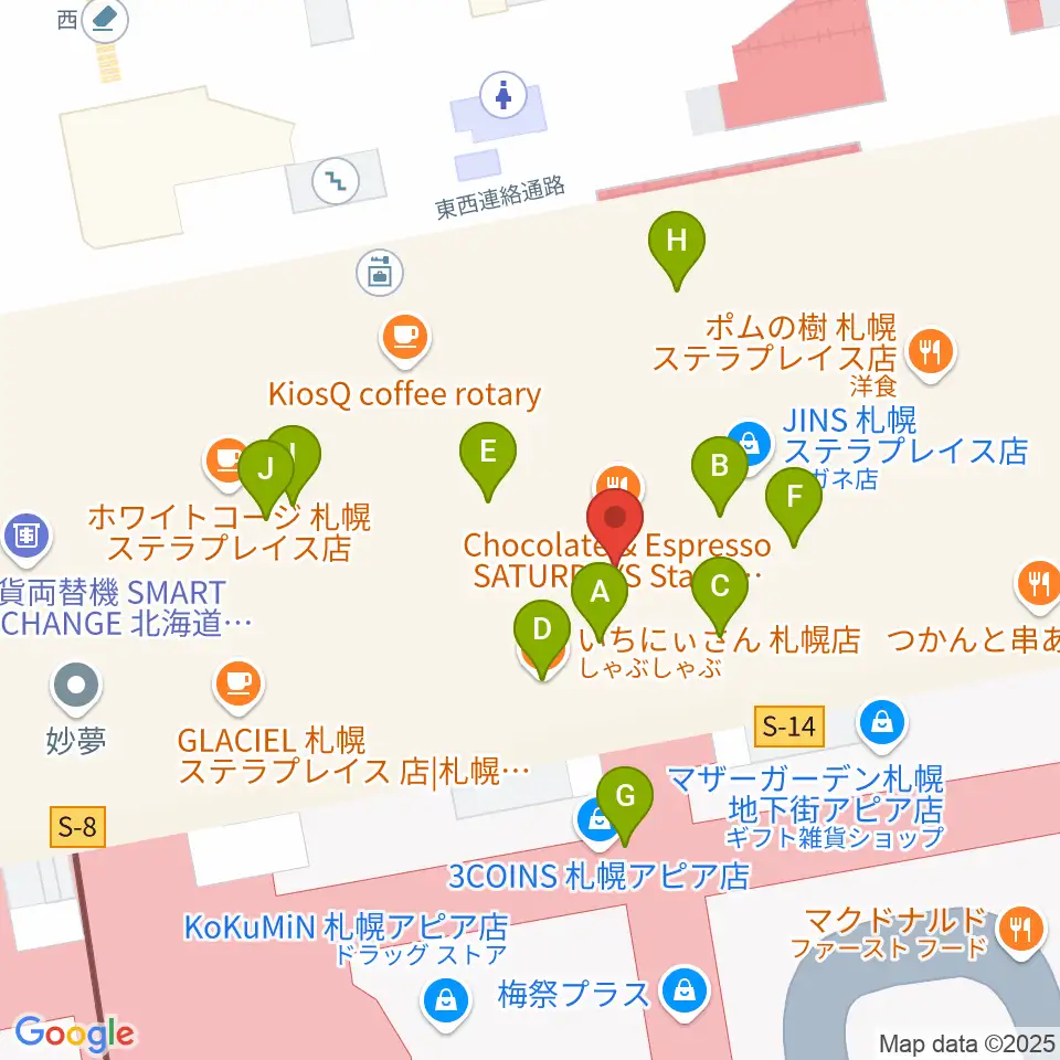 札幌シネマフロンティア周辺のファミレス・ファーストフード一覧地図