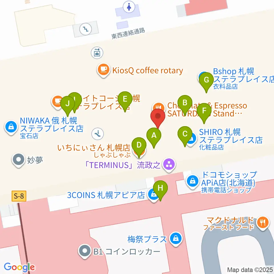 札幌シネマフロンティア周辺のファミレス・ファーストフード一覧地図
