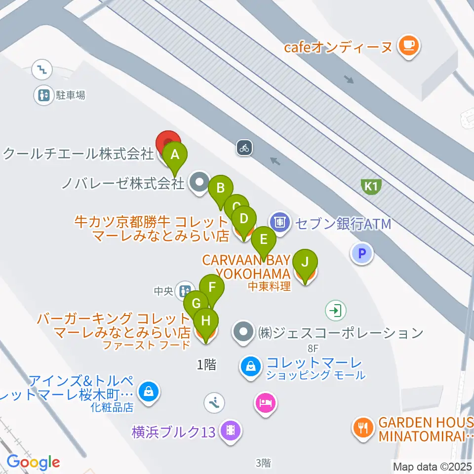 横浜ブルク13周辺のファミレス・ファーストフード一覧地図