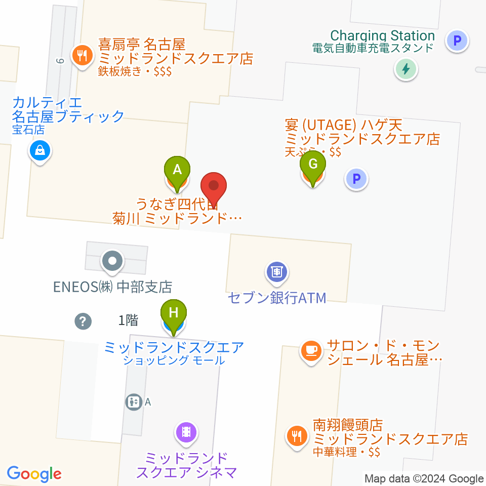 ミッドランドスクエアシネマ周辺のファミレス・ファーストフード一覧地図