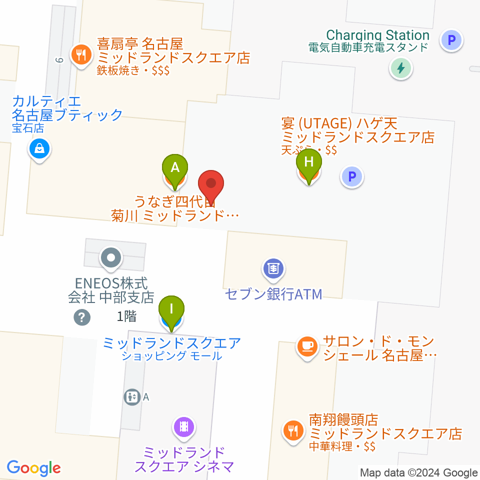 ミッドランドスクエアシネマ周辺のファミレス・ファーストフード一覧地図