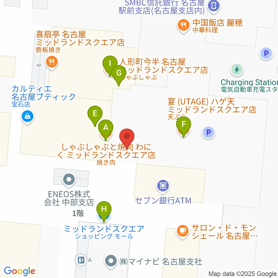 ミッドランドスクエアシネマ周辺のファミレス・ファーストフード一覧地図