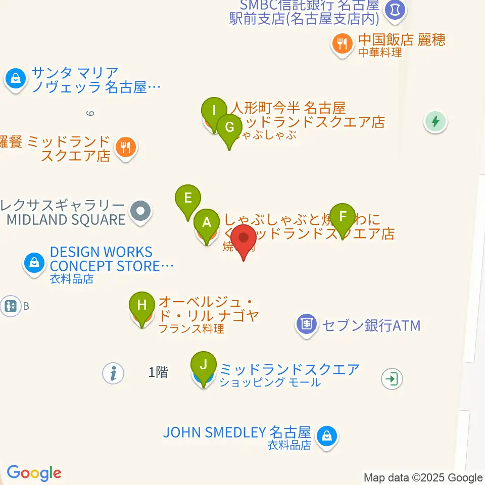 ミッドランドスクエアシネマ周辺のファミレス・ファーストフード一覧地図