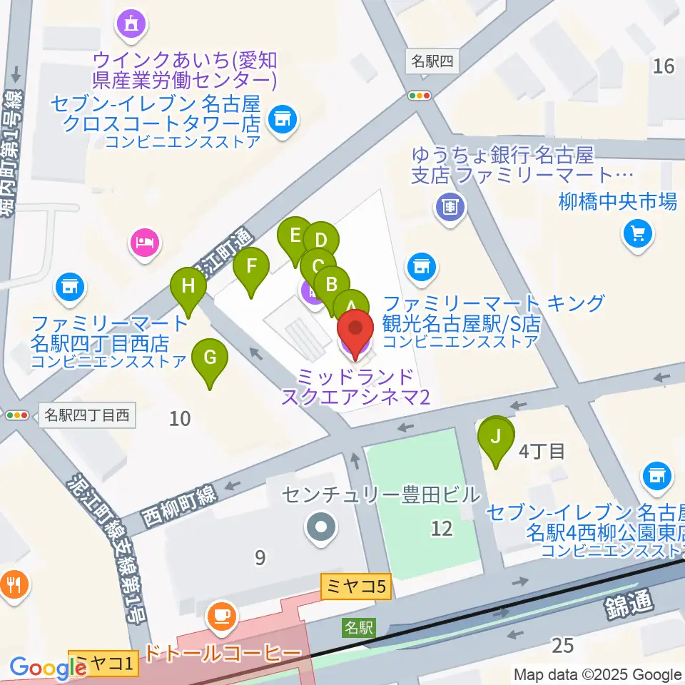 ミッドランドスクエアシネマ2周辺のファミレス・ファーストフード一覧地図