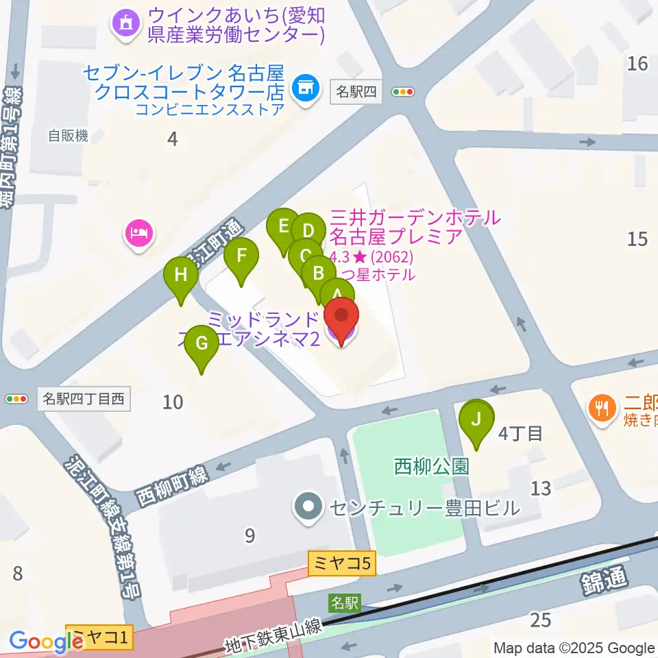 ミッドランドスクエアシネマ2周辺のファミレス・ファーストフード一覧地図