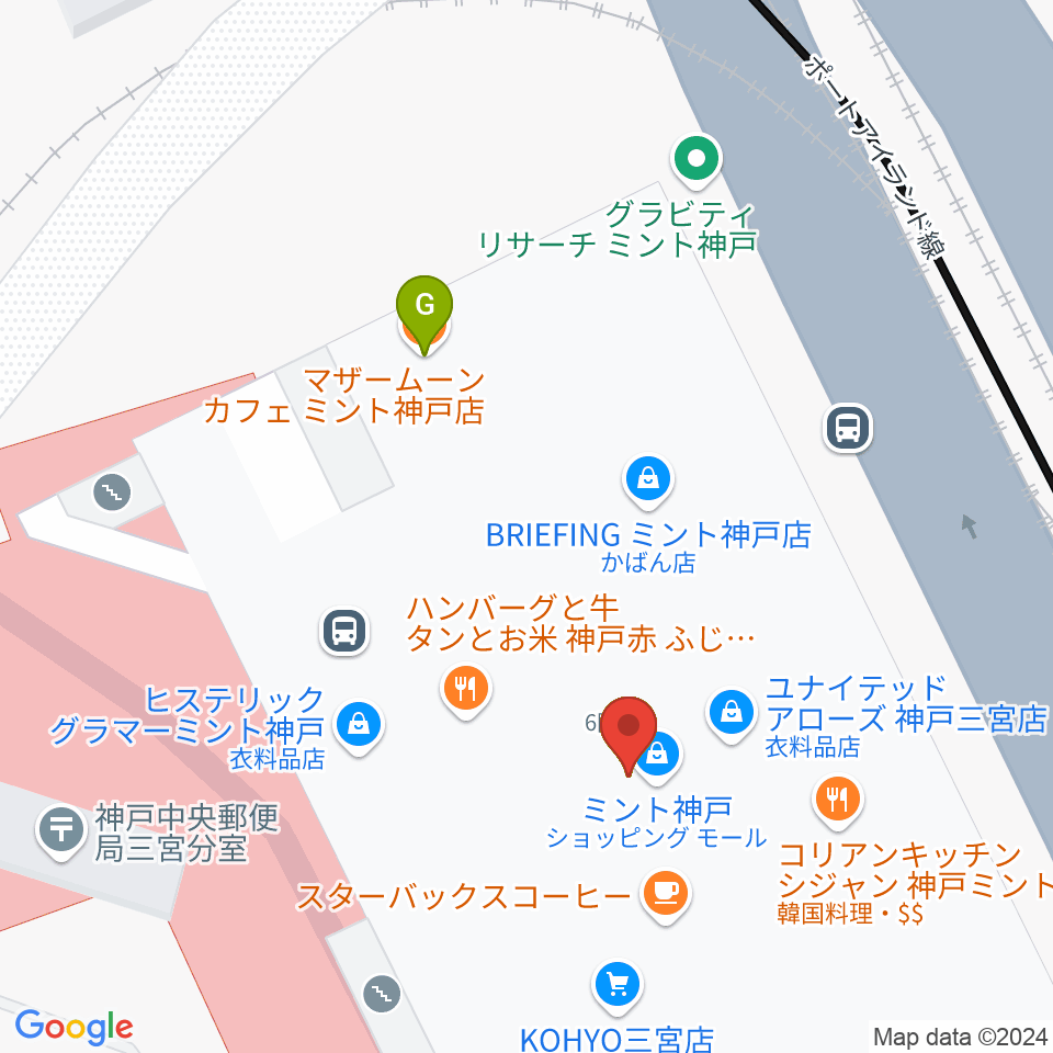 OSシネマズミント神戸周辺のファミレス・ファーストフード一覧地図