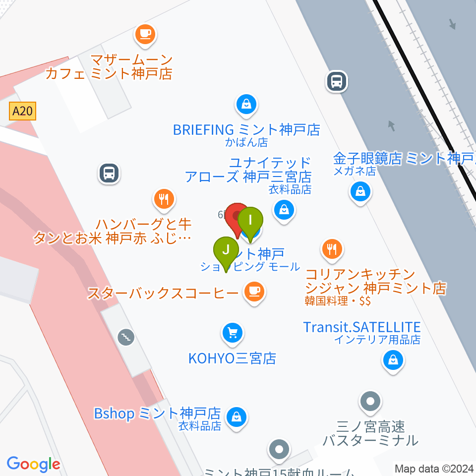 OSシネマズミント神戸周辺のファミレス・ファーストフード一覧地図