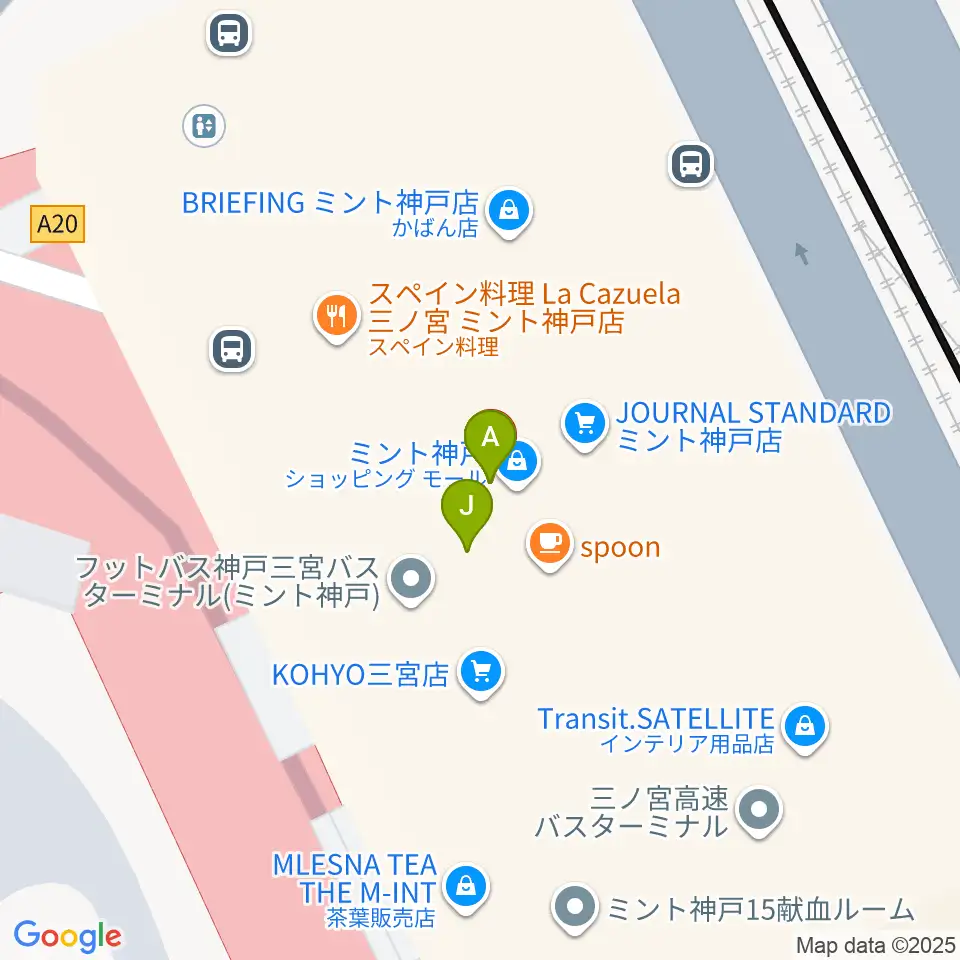 OSシネマズミント神戸周辺のファミレス・ファーストフード一覧地図