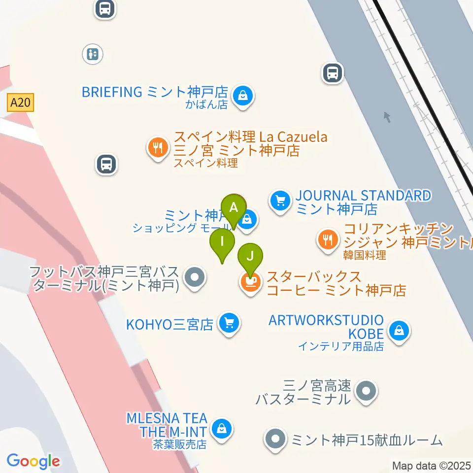 OSシネマズミント神戸周辺のファミレス・ファーストフード一覧地図