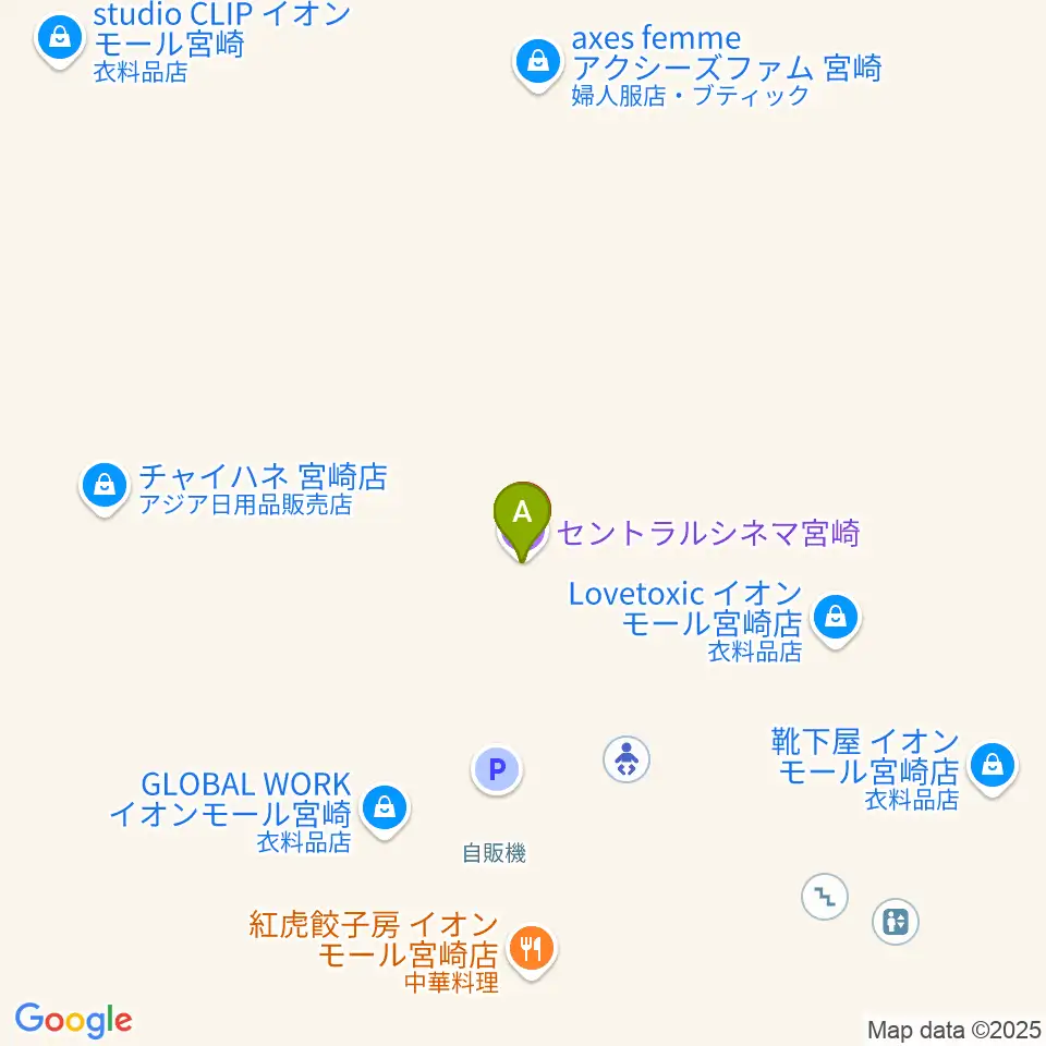 セントラルシネマ宮崎周辺のファミレス・ファーストフード一覧地図