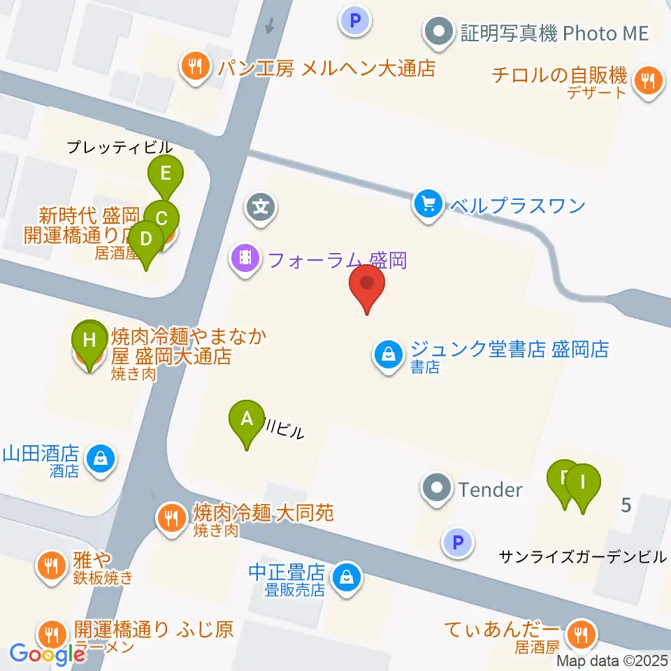 フォーラム盛岡周辺のファミレス・ファーストフード一覧地図