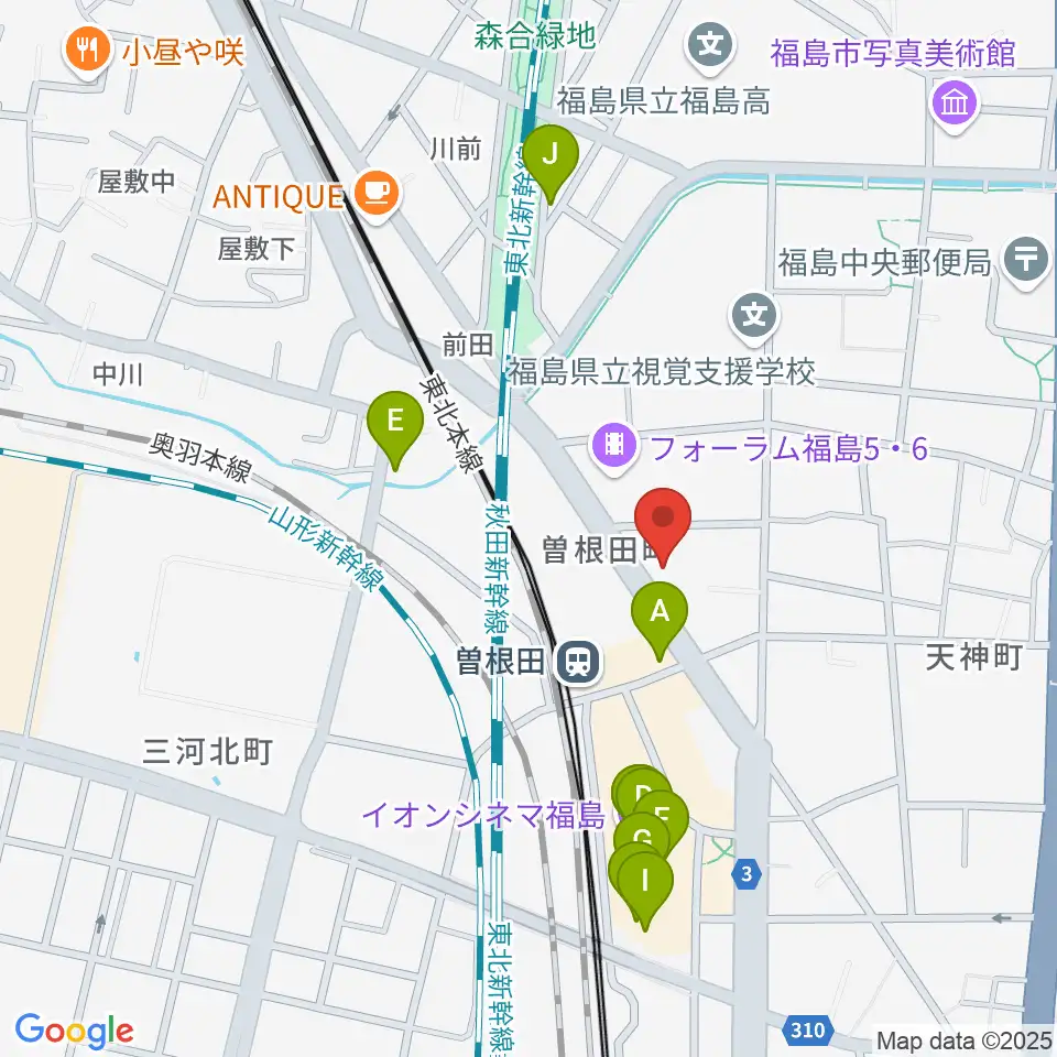 フォーラム福島周辺のファミレス・ファーストフード一覧地図