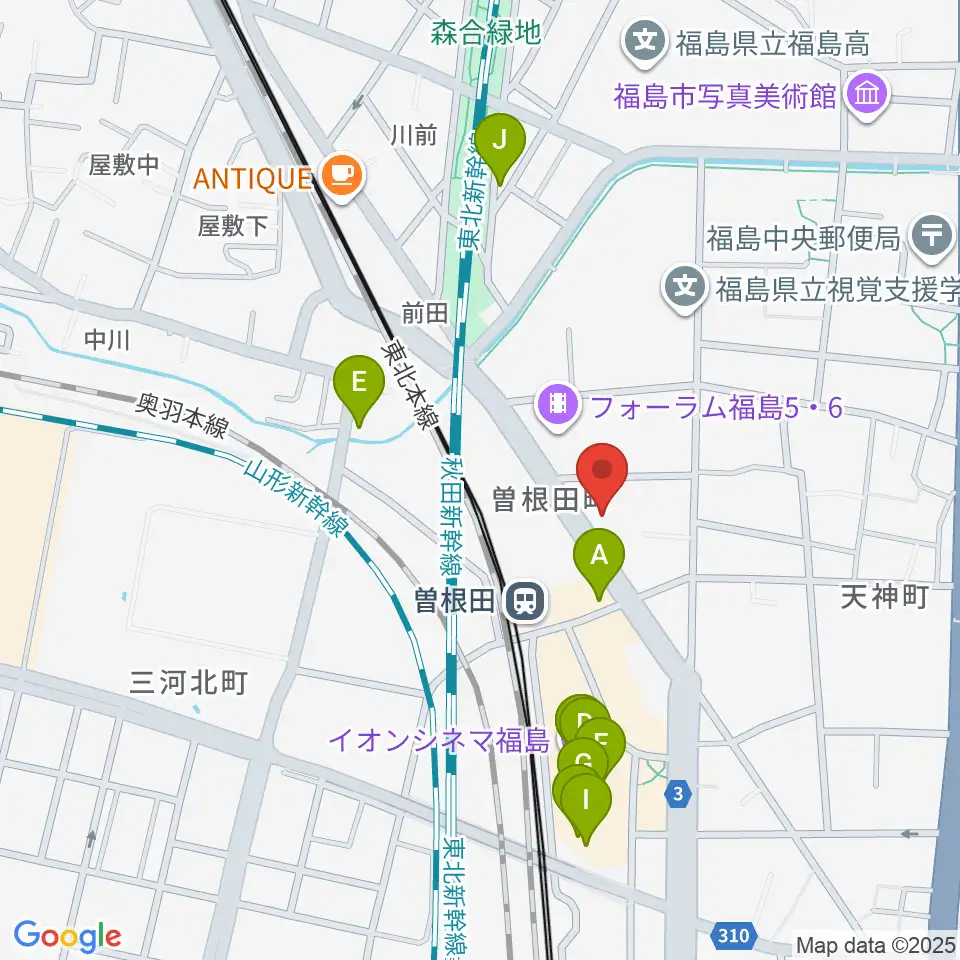 フォーラム福島周辺のファミレス・ファーストフード一覧地図