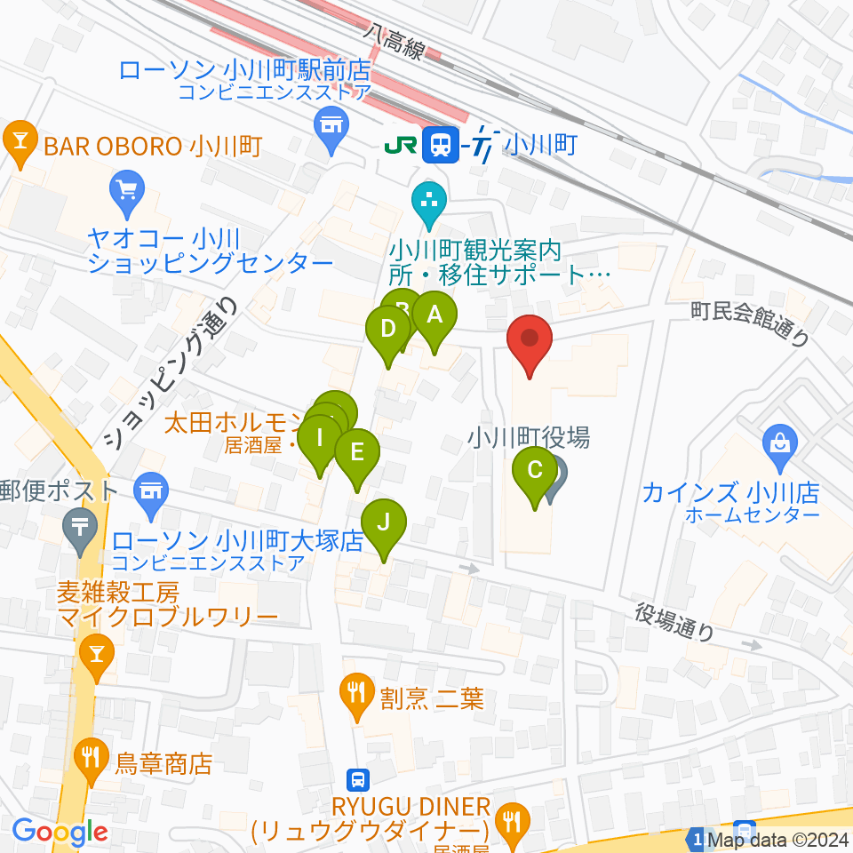 小川町民会館 リリックおがわ周辺のファミレス・ファーストフード一覧地図
