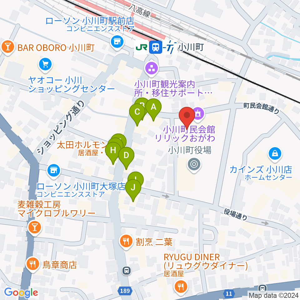 小川町民会館 リリックおがわ周辺のファミレス・ファーストフード一覧地図